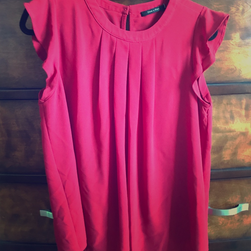 Red flutter sleeve blouse